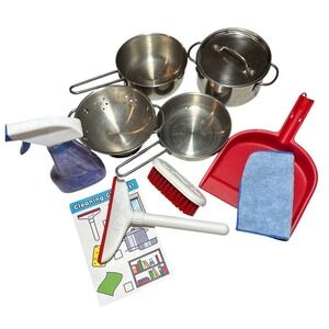 Melissa & Doug Kitchen Metal Pans & Cleaning Set Lot of 11 pcs Kids Pretend Play